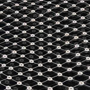 Geometric Embroidered Stretch Velvet Lace Black And White Fabric 2 Yards By 54”